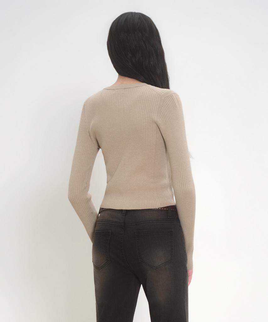MUSINSA STANDARD WOMAN Women'S Ribbed Slim Round Neck Zip-Up [Grayish Beige]
