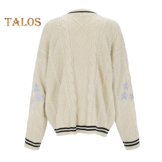 Женский свитер, пальто с V-образным вырезом, длинный рукав, однобортный вязаный кардиган, пэчворк, цветная вышивка, узор в виде звезды, свободный крой, трикотаж