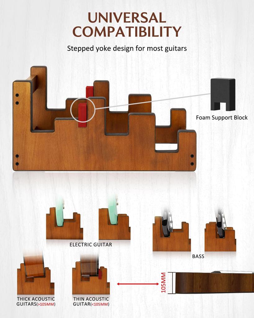STRICH Wooden Guitar Front Mahogany Color for and Stage Use 2 Electric and 1 Acoustic L-2E1AM Floor-Mounted Stand, 3-Guitar Stand, Display,