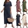 Women's Fashion Cotton And Linen Solid Color Loose Round Neck Short Sleeve Dress