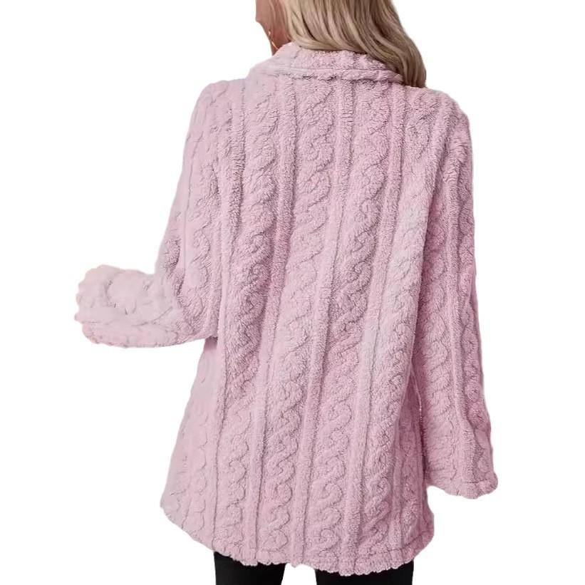 2024 Теплое шерстяное двубортное плюшевое пальто с лацканами пиджачного типа - Удобный европейский и американский стиль