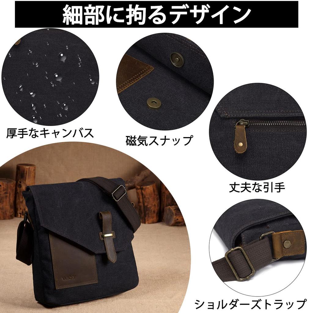 Сумка через плечо для Messenger Canvas Crossbody Genuine Commuting Business Black [Vaschy] Мужская, Сумка, Сумка, Кожаная, Школьная, Сумка, Сумка,