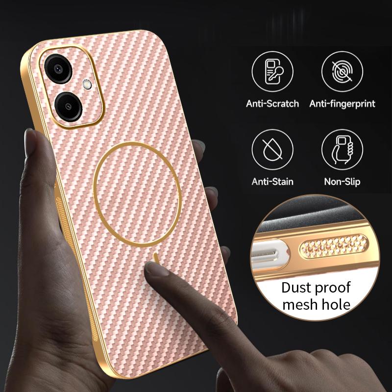 For Samsung Galaxy A06 4G Phone Case Carbon Fiber Textured Electroplated TPU Back Cover