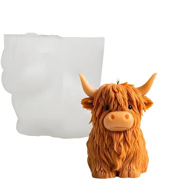 1pcs Animal Shaped Reusable Mold for DIY Handmade Candles Highland Cow Silicone Candle Mold Plaster & Resin Crafts