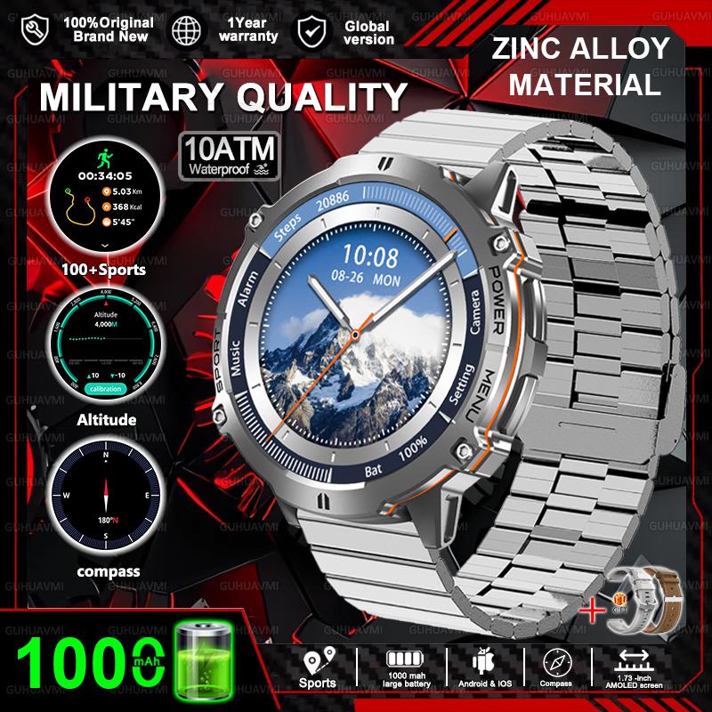Новые Военные Умные Часы 1000 мАч HD AMOLED Экран GPS-трек 10ATM Водонепроницаемые Компас BT-звонок Спортивные Умные Часы Мужские