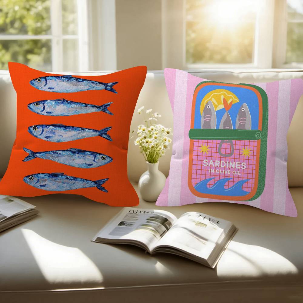 Anime Sardines Art Pillow Cushion Cover Pillowcase Living Room Sofa Home Decor Customized