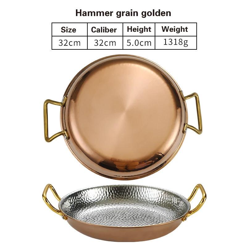 Кастрюля для испанского риса с морепродуктами из нержавеющей стали 304 Коммерческая тарелка для раков Кастрюля с плоским дном для тушеного риса Сковорода с двумя ручками для жарки хот-пот