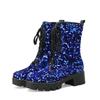 Sequins Glitter Party Goth Shoes For Women Shiny Lace-up Platform Chunky Heels Ankle Boots Wedding Shoes