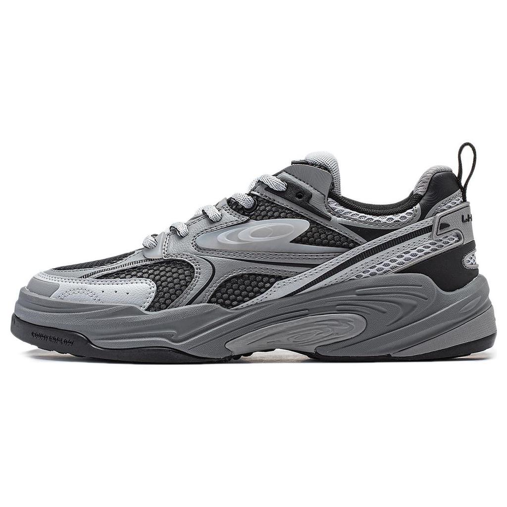 Li Ning Амортизирующие, износостойкие, низкие, повседневные кроссовки для мужчин, черные, серые AGLT171-4
