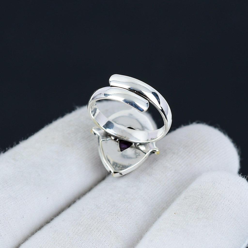 Kashmir Ruby Adjustable 925 Sterling Silver Ring - Fits US Sizes 6 To 10 - Handmade Boho Jewelry for Women & Men, Valentine Gifts