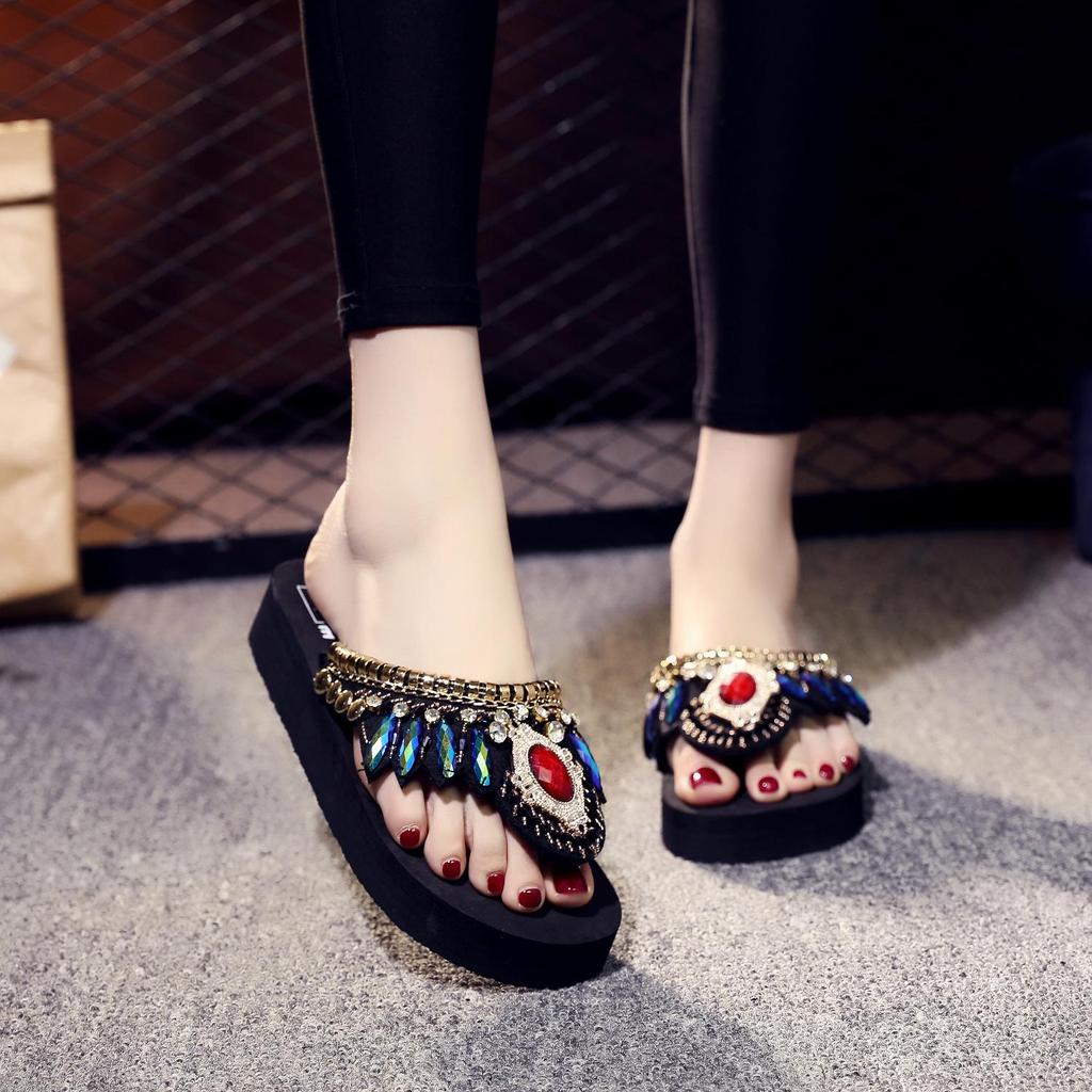Women's Fashionable Thick-Soled High Heel Wedge Flip Flops - 2019 Korean Style Beach Shoes