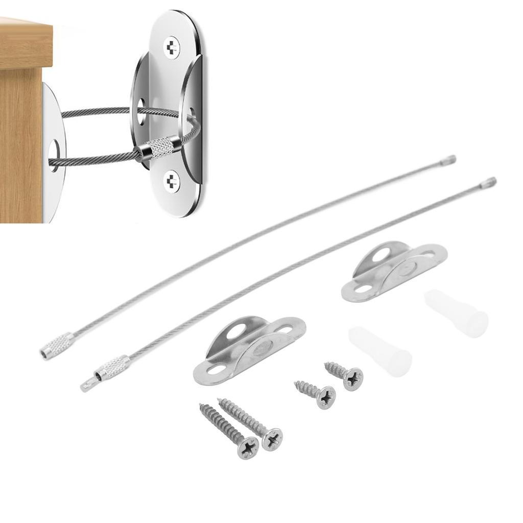Furniture Anchors Stainless Steel Adjustable Enhanced Safety Anti Tip Furniture Wall Anchor Fasteners for Wardrobe Dresser