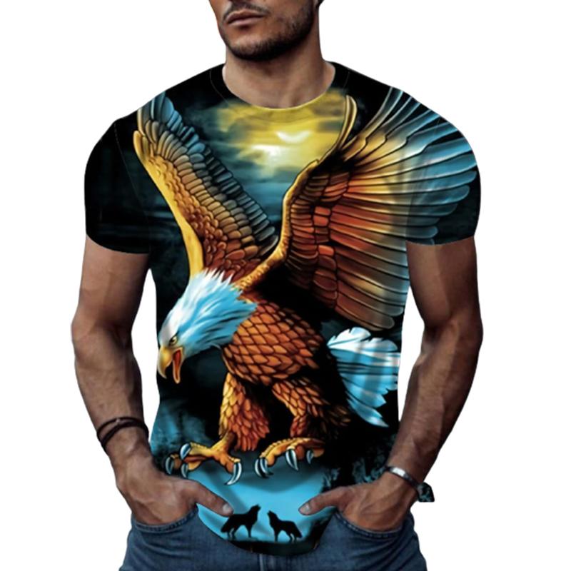 New Summer Men's Fashion T-shirt Personality Multicolored Eagle Printed Men's T-shirt Top