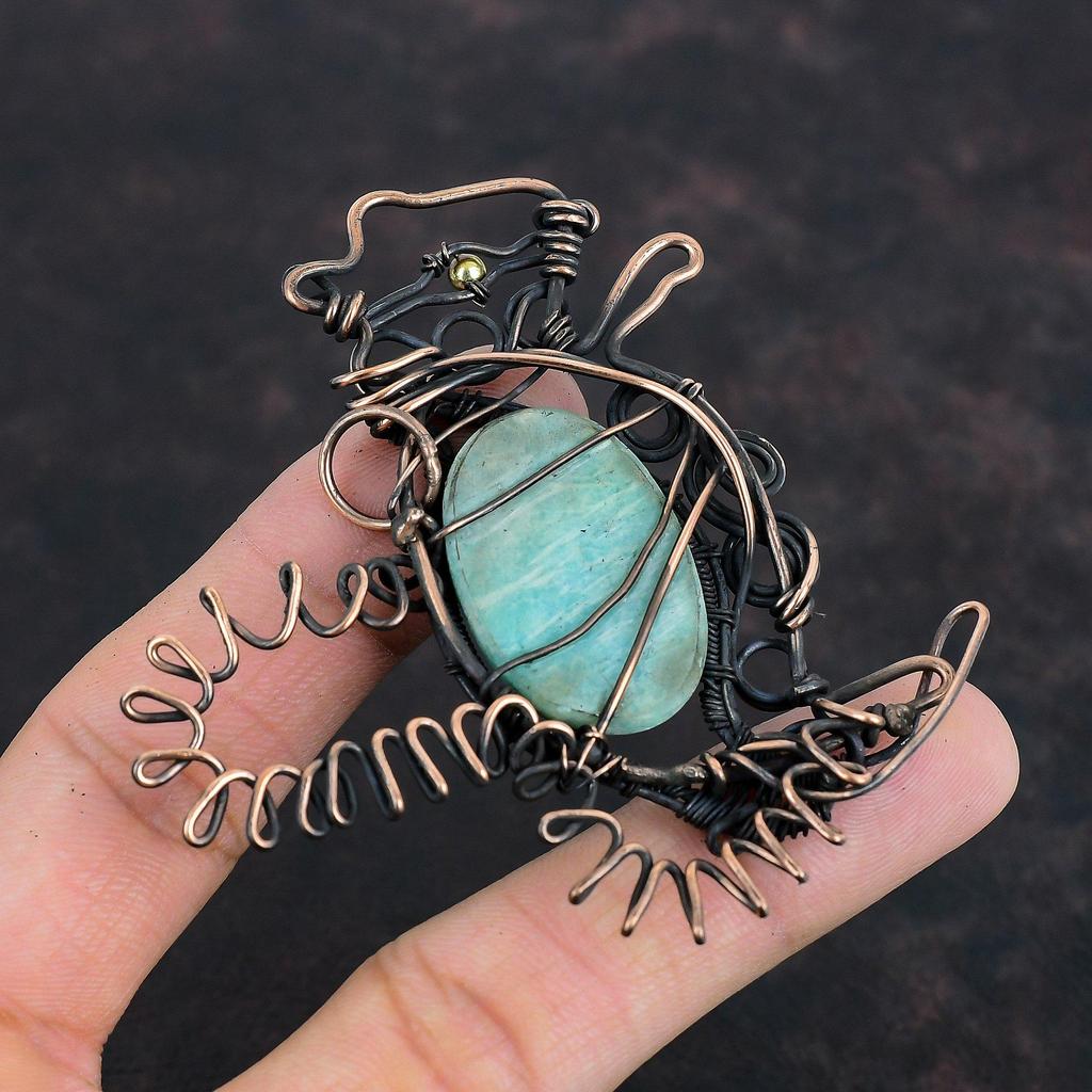 Подвеска из амазонита, обернутая медной проволокой, подвеска в виде кролика, обернутая проволокой, украшения из драгоценных камней, подвеска ручной работы, уникальные медные украшения, свадебные подарки