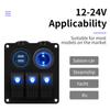 Rocker Switch Panel 3 Gang Ignitor Power Socket IP66 Waterproof USB Charger 12V/24V