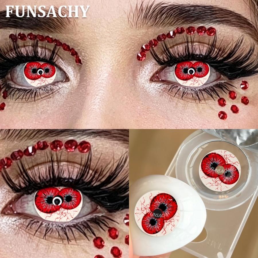 FUNSACHY 2PCS Red Cosplay Contact Lenses Yearly Use Soft Anime Eyes Beauty Lenses for Halloween Party Eyes Makeup Fast Shipping