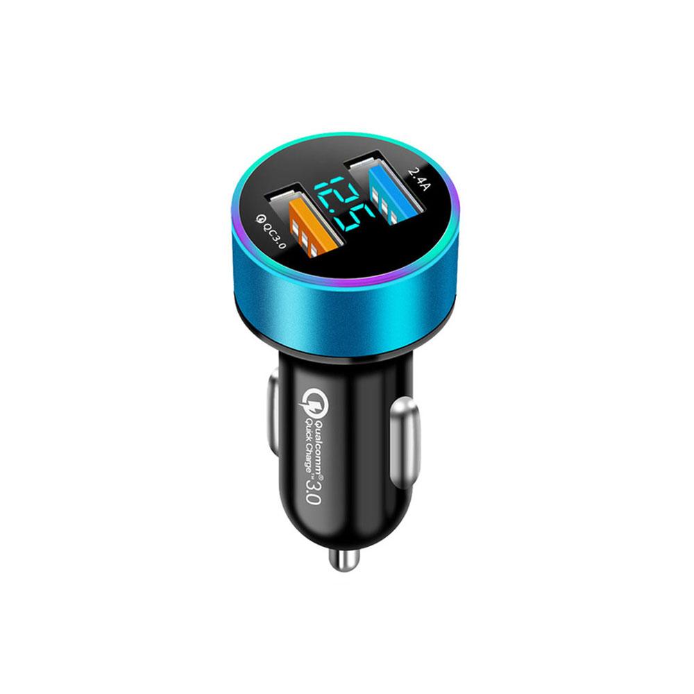 QC3.0 2.4A Dual USB Car Charger for Phone LCD Display 12-24V Cigarette Socket Lighter Fast Charging Power USB Adapter Charger