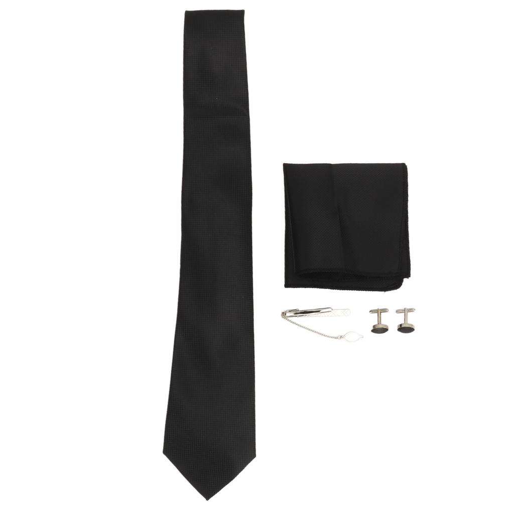 Men Gift Tie Set Silky Necktie Tie Clip Soft Lightweight Pocket Square Cufflink Set 8cm Width for