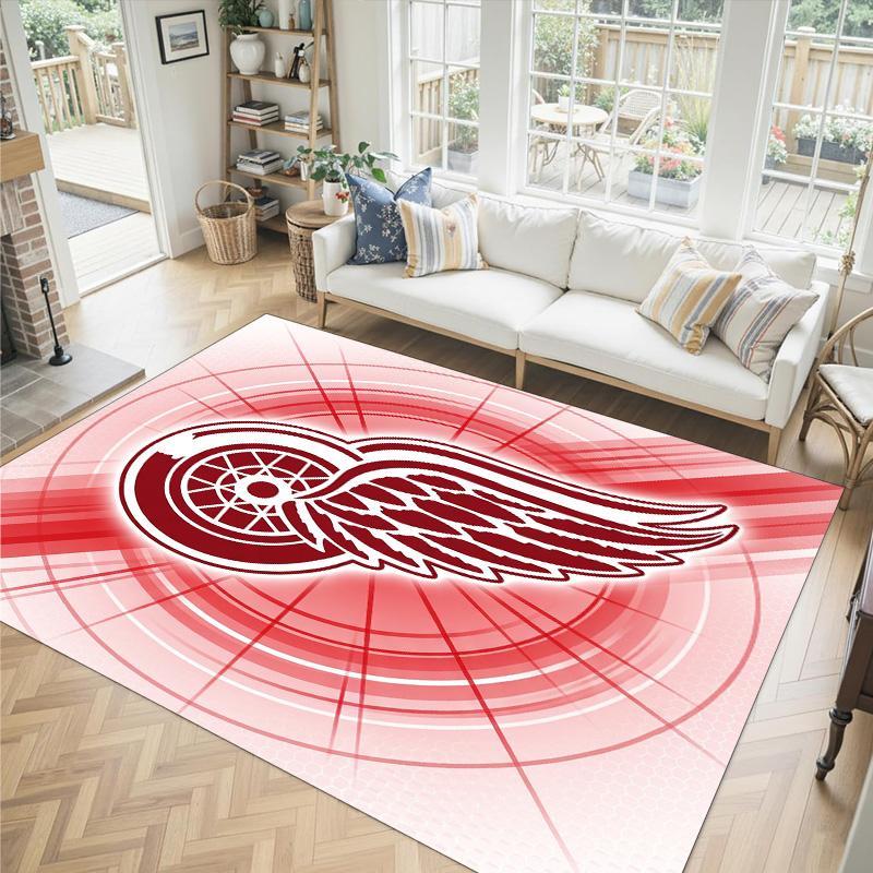 Detroit Red Wings Design Crystal Velvet Carpet Cozy Non?Slip Printed Rug For Bedroom Living Room Entrance