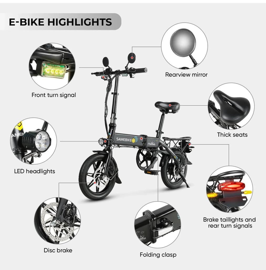 Складной электровелосипед Samebike YINYU14 350 Вт 36 В 7,8 Ач Литиевая батарея 14 дюймов Взрослый Мини Городской Электровелосипед