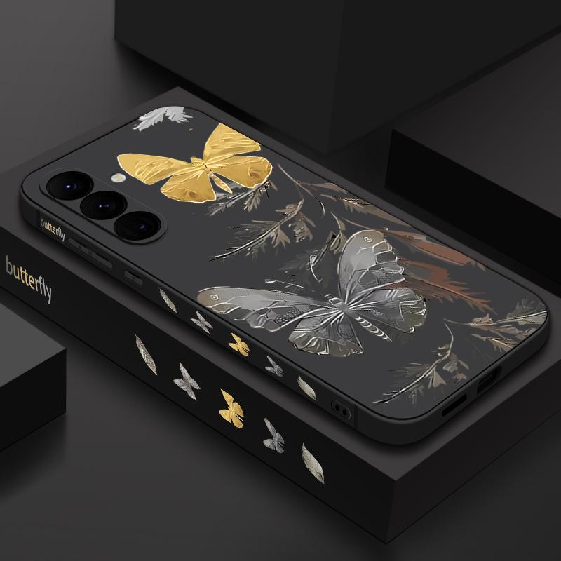 Чехол с гальваническим покрытием и рисунком золотой бабочки для Samsung Galaxy A56 A17 A26 A16 A36 A55 A54 A53 A15 S24 S25 FE S25 S22 S23 Ultra Plus со шнурком, мягкий чехол