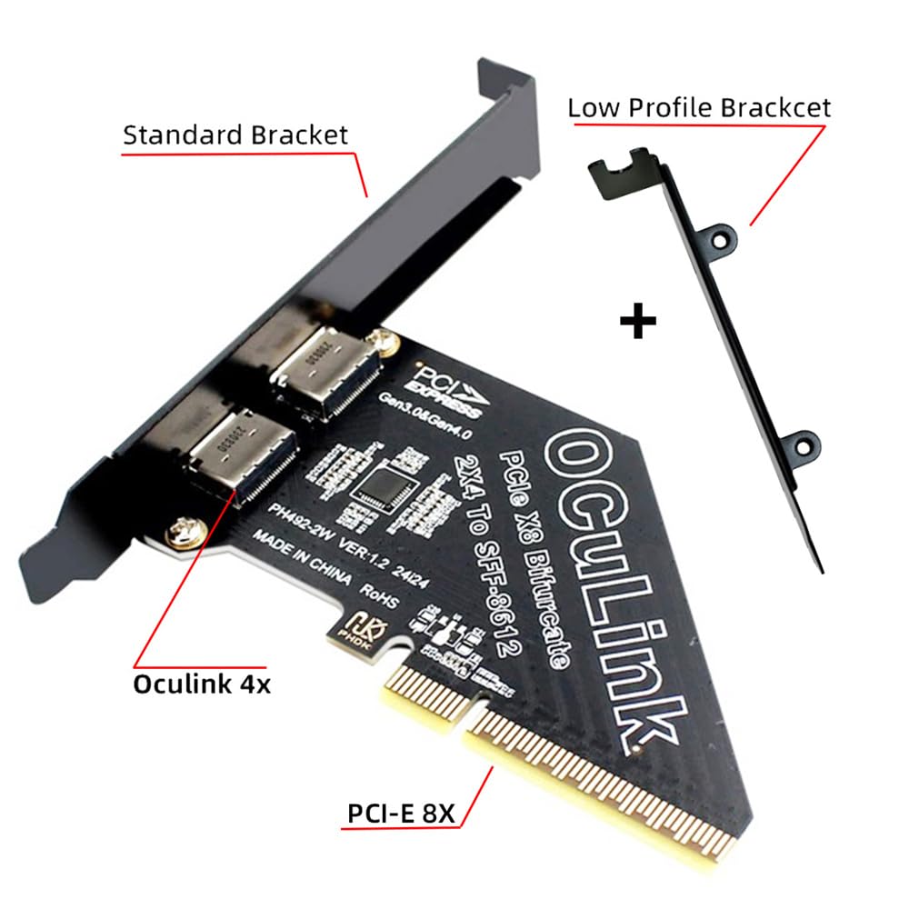 Cablecc 2-Port PCIe 4.0 X8 to Oculink Adapter, SFF-8611/8612 to PCI Express Expansion Card Adapter with 8cm/12cm Slot Bracket