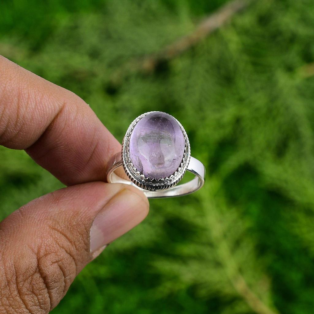Easter Sale Oval Natural African Amethyst 925 Silver New Stackable February Ring