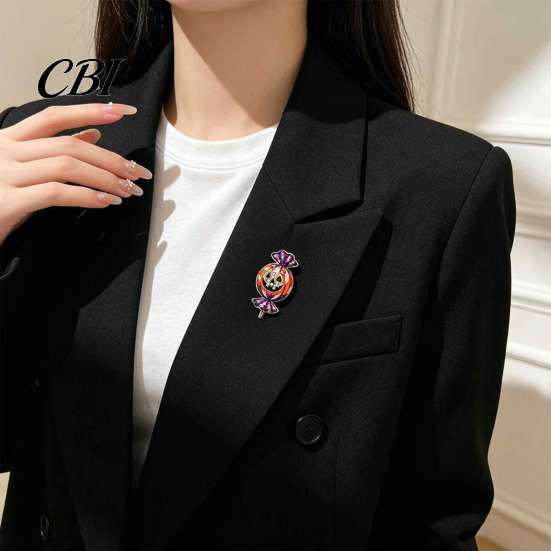 Metal Badge Pin Halloween Rhinestone Pumpkin Candy Brooch, Men Women Alloy Lapel Pin, Sweater Cardigan Coat Clothing Accessories, Costume Jewelry