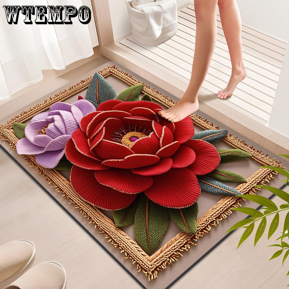 Rural Flower Mat 3D Stereoscopic Design Wear Resistant Crystal Velvet Carpet Creative Flower Pattern Non Woven Bottom