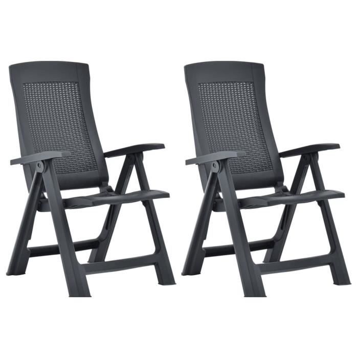 Garden Reclining Chairs - VIDAXL - Anthracite - Plastic - Set of 2 - Contemporary