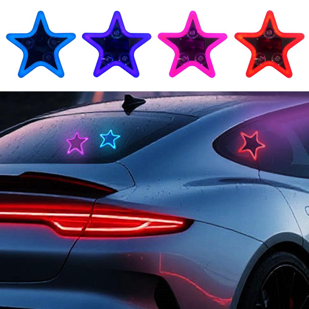 Solar Charging LED Car Window Lights Star Shaped Sparkling Mood Lights Neon Lights Car Interior Light Window Glowing Decoration