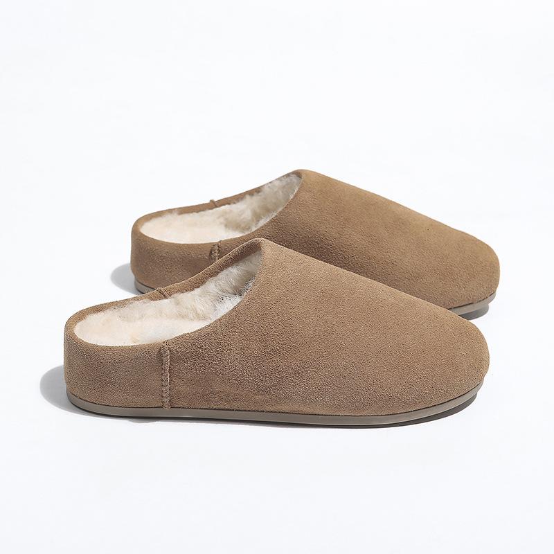 Thick-soled Fur Integrated Wool Shoes Women's 2025 Autumn and Winter New Bag Head Half Slippers Casual Warm Non-slip Cotton Shoes