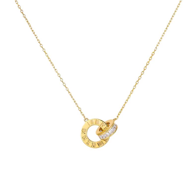 High-End S925 Sterling Silver Gold Plated Zircon Necklace Women Trendy Star Double Ring Engagement Parties Weddings