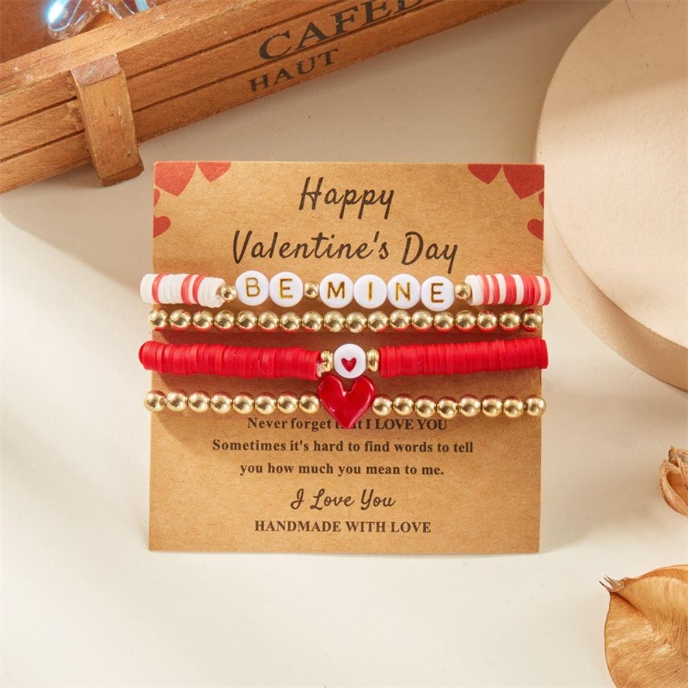 Богемные браслеты на День святого Валентина, браслеты-бенглы с бусинами-буквами, милый набор браслетов с сердечками любви для женщин