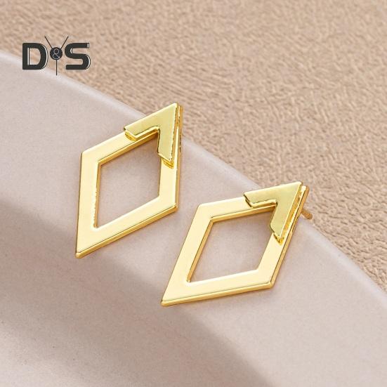 1 пара женских геометрических серег в форме ромба, гипоаллергенные, легкие, минималистичные, массивные серьги, полые, квадратные спереди и сзади, металлические серьги-гвоздики, ювелирные изделия