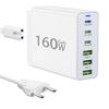 Зарядная станция USB C на 160 Вт, 6 портов, быстрая зарядка, 3 USB C и 3 USB A для 6 устройств одновременно, блок питания