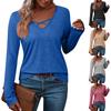 Women's V-neck Solid Color Casual Loose Long Sleeve T-shirt Top