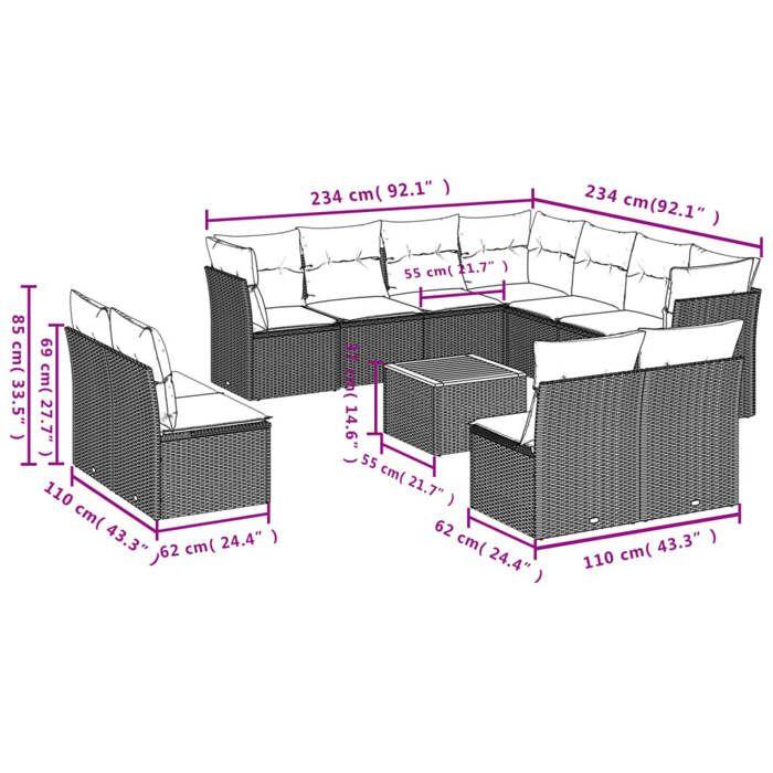 VidaXL Salon de Jardin avec Coussins 12 pcs, Canapés de Terrasse, Ensemble de Meubles de Patio, Mobilier d'Extérieur, Gris 3256039