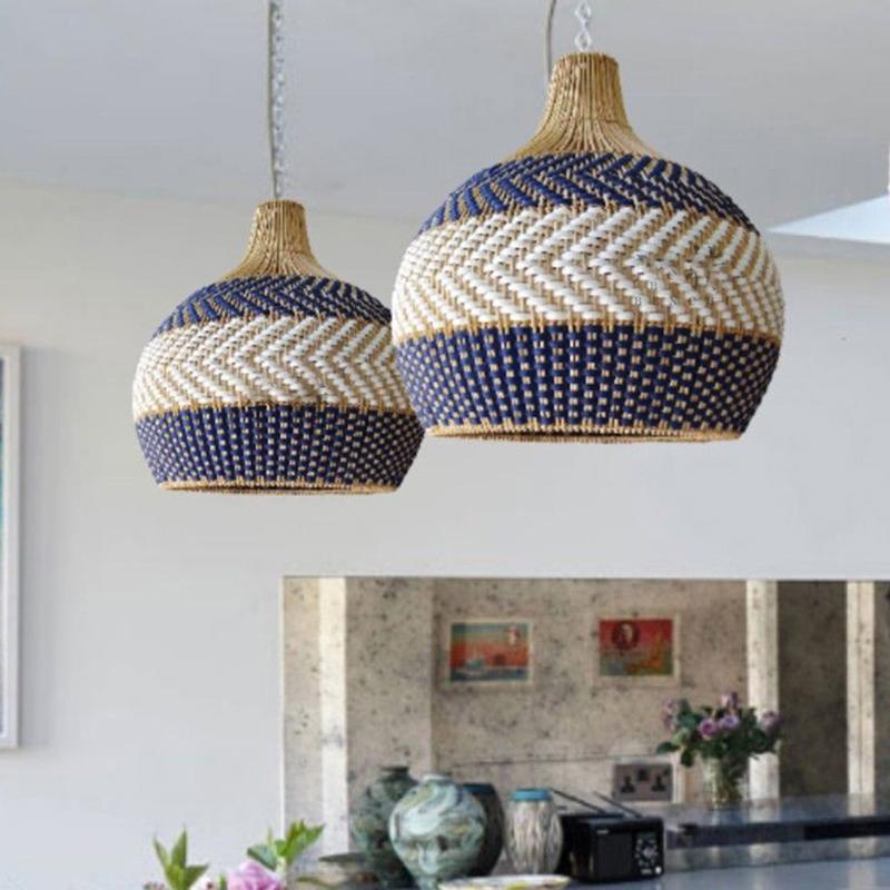 Rattan Pendant Lights Creative Color Matching Rattan Lamp Chinese Style Luminaire for Dining Room Restaurant Suspension Lamp