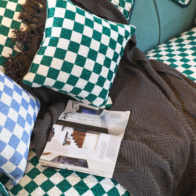 Autumn and Winter Simple Houndstooth Thick Plush Sofa Cushion Non-slip Sofa Cover Cover