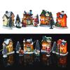 Christmas Village Set Resin Christmas Scene Village LED Lighted Miniature Houses Town Christmas