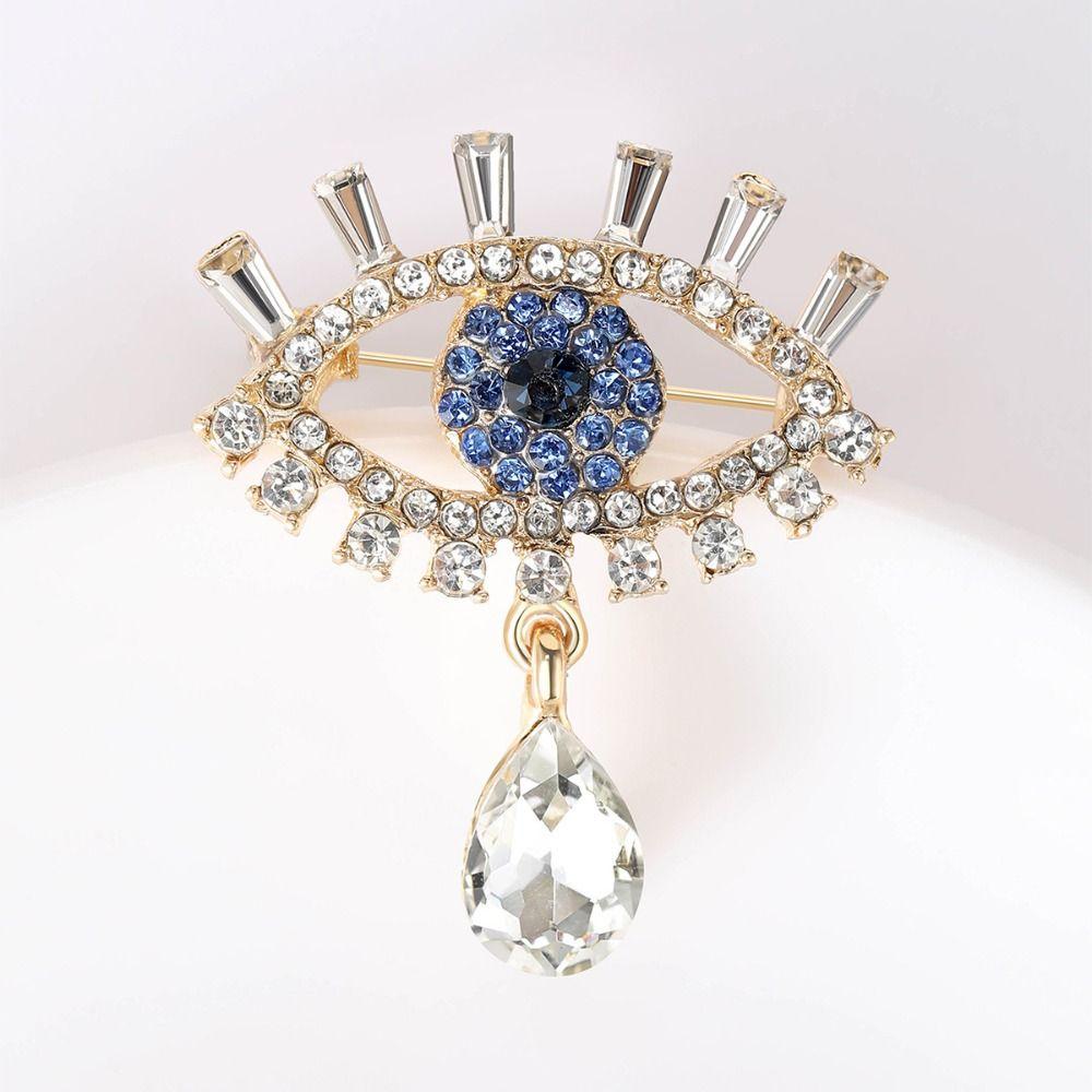 Decoration Luxury Badge Pin Crystal Pendant Rhinestone Eye Brooches Mini Banquet Clothes Pin  Party