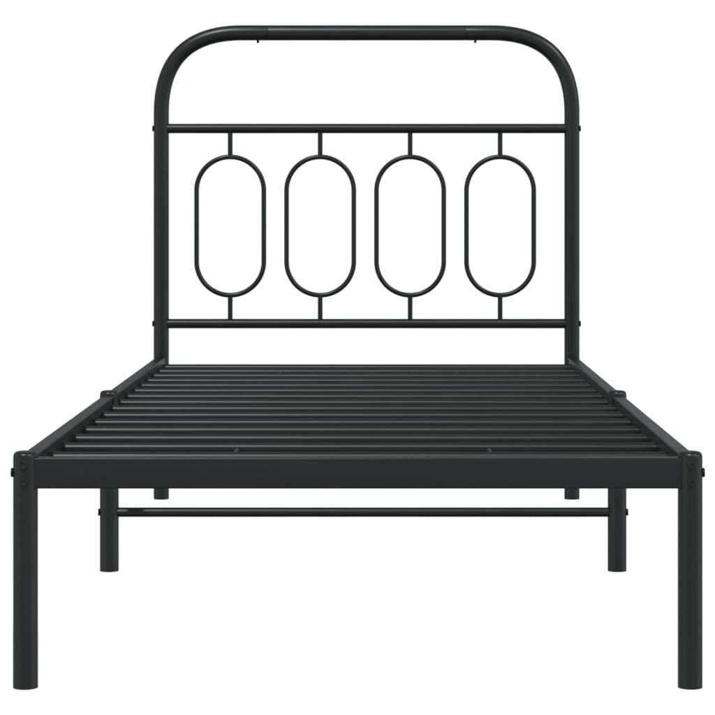 Metal Bed Frame with Headboard Black 90 x 190 cm