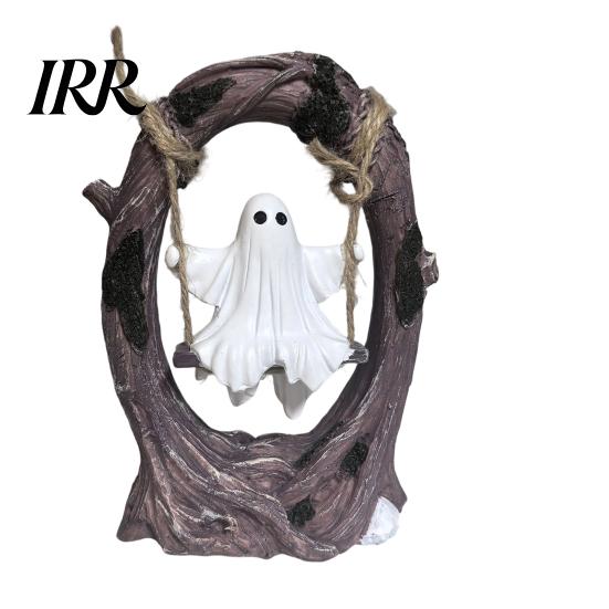 Halloween Spooky Tree Swing Decor Ghost on Decor, Resin Figurine with Vintage for Home Base, Festive Party Tabletop Ornament, Trick or Treat Gift Cute