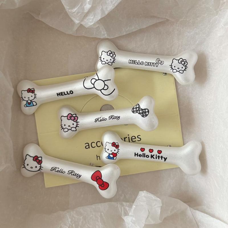 2/5 шт. Заколки для волос Hello Kitty, Треугольные волнистые заколки, Заколки-уточки, Аксессуары для волос, Милые и крутые, Серебристые кошки, Каваий