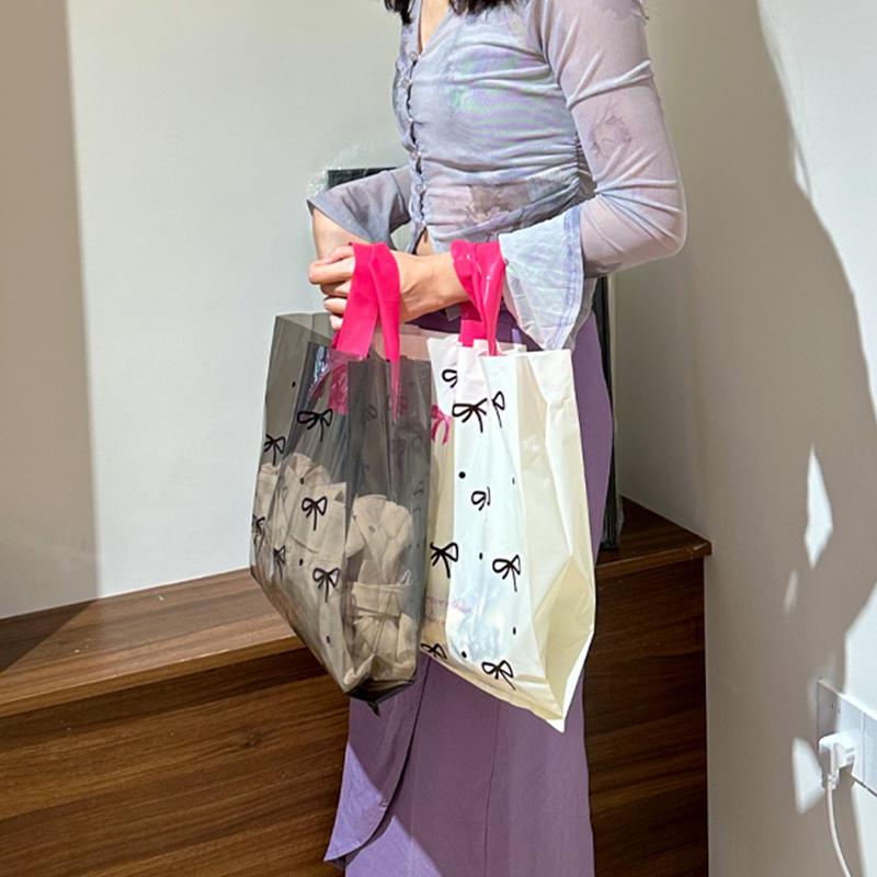 5/10 шт. Сумка-бабочка с узлом, мультяшная сумочка, утолщенная прозрачная сумка, прочный пластиковый пакет, многоразовый подарочный пакет, сумка для хранения 25x30x9 см