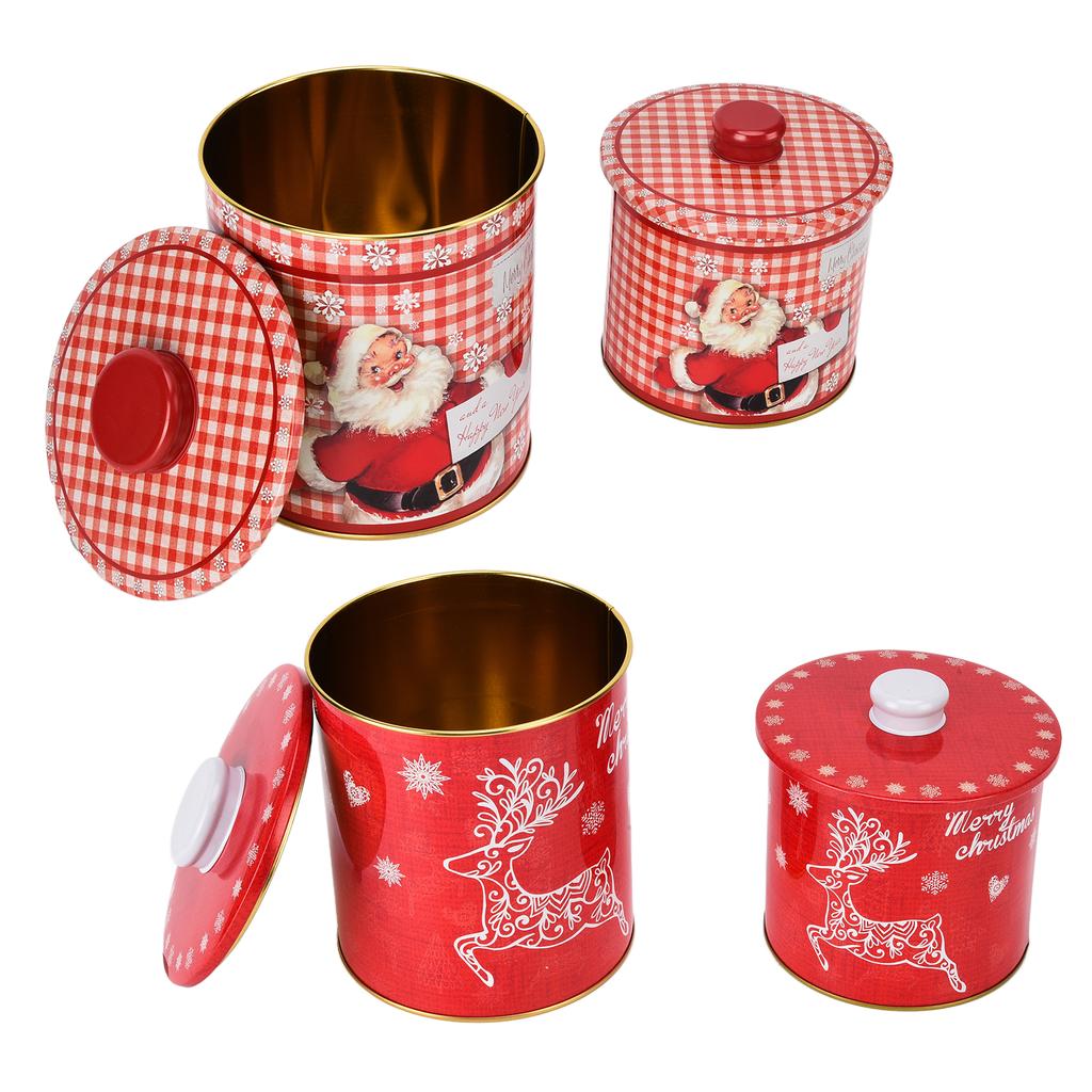 2PCS Christmas Jar with Lid Gift Candy Storage Jar Tinplate Sealed Storage Canister for Biscuits Sna