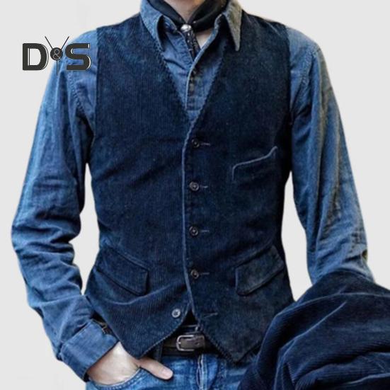 Мужской жилет с V-образным вырезом, без рукавов, однобортный жилет, однотонный, приталенный, вельветовый жилет в стиле ретро с карманами