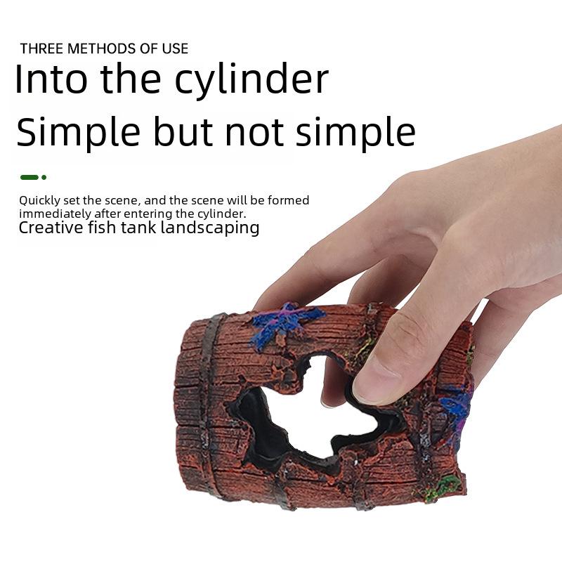 Fish Tank Decoration: Small Wine Barrel Cave with Starfish for Aquarium.