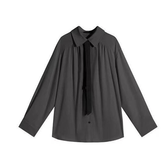 Женская рубашка однотонная с длинным рукавом и лацканами, повседневная рубашка свободного кроя для офиса и вечеринок, повседневная одежда
